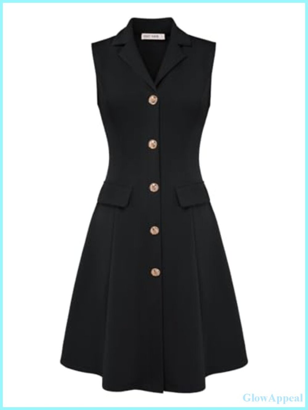 Sleeveless Button Down Work Professional A-Line Dress Knee-Length